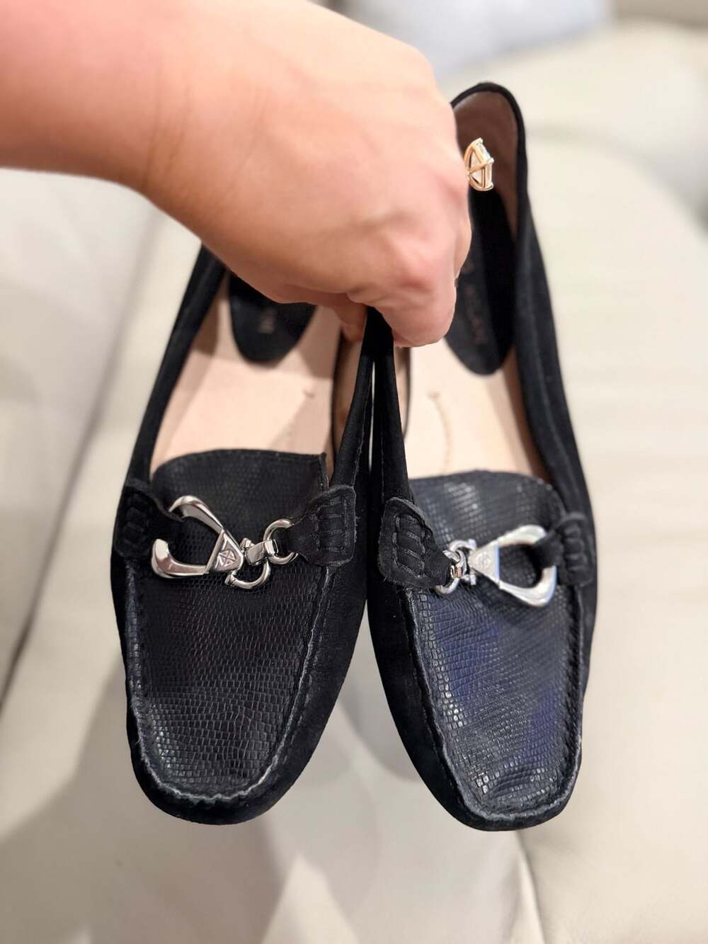 Antonio Melani Suede Loafers Size 9M Black Hardware Slip On Shoes
